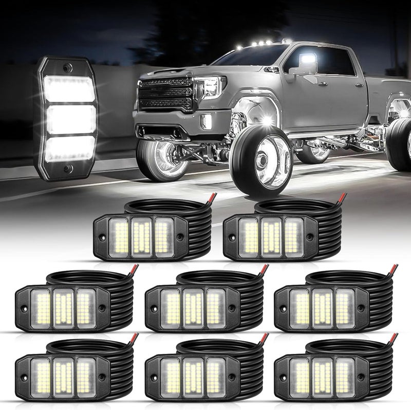 SHINIGHT 8PCS White Rock Lights - Super Bright Pure White 6000K LED Chips, 3M/9.84FT Extension Wires, IP68 Waterproof Underglow Lights for Trucks, ATV, UTV, Cars, Boats - Image 1
